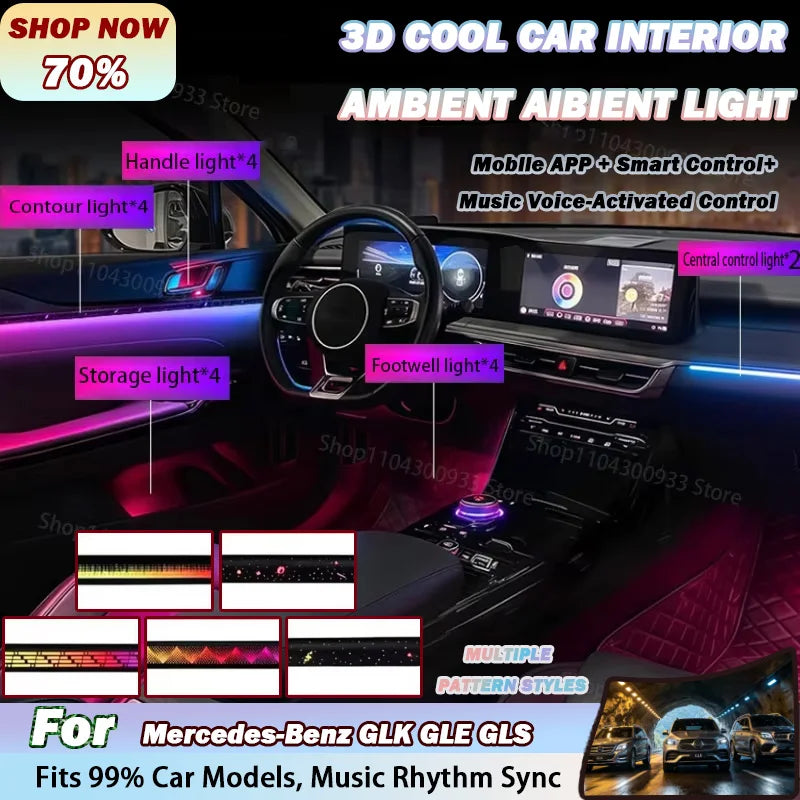 For Mercedes-Benz Glk Gle Gls LED Interior Ambient Strip RGB