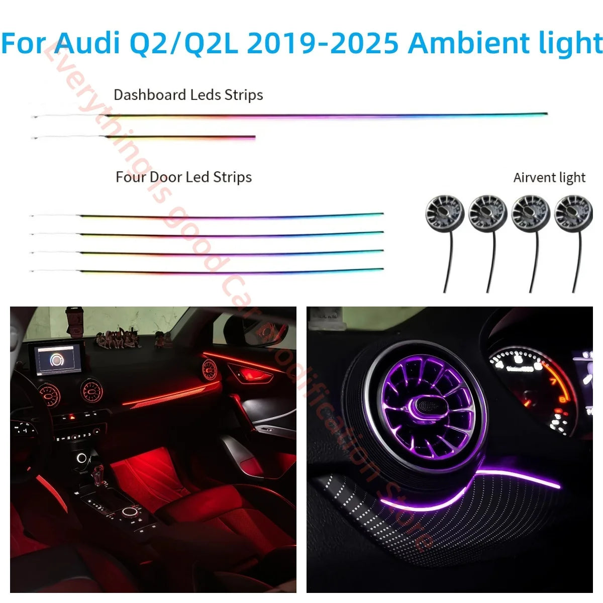 For Audi Q2 Q2L 2019+ Rhd Ambient Atmosphere Interior Lighting