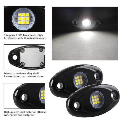 For Offroad 4PCS 9LED Rock Side Kit Atmosphere Truck SUV ATV