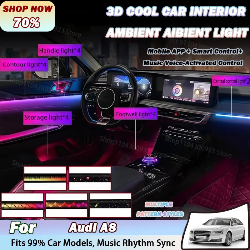 For Audi A8 LED Interior Ambient Strip RGB Fiber Optic