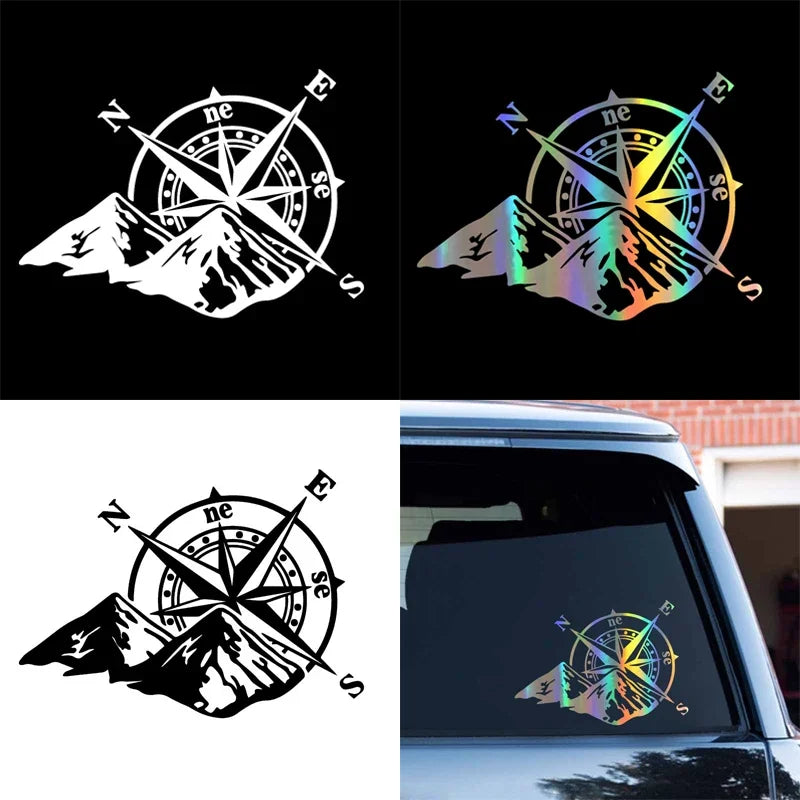 Laser Sticker Mountain Compass Fashion Body Decal Colorful Rear