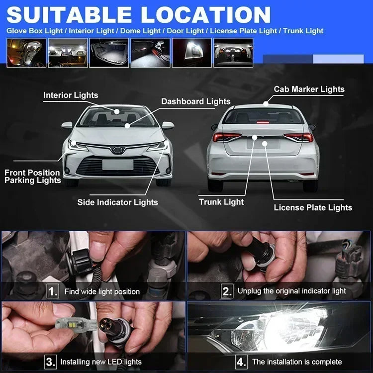 Flash Strobe T10 W5W bulb12v 2835-5smd 6500K White Interior