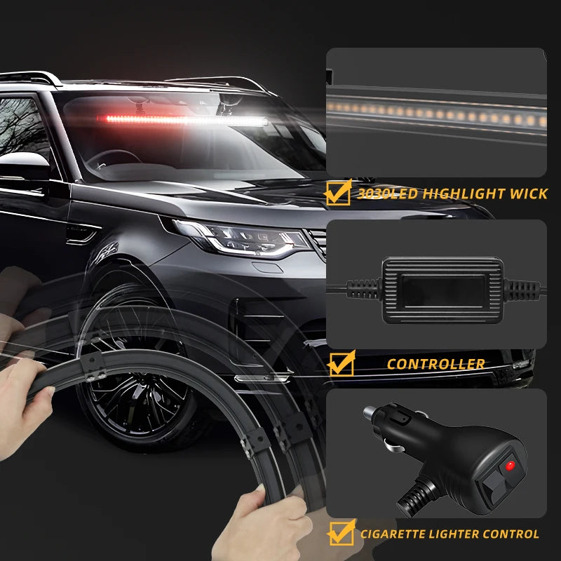 48LED Strobe Front Rear Windshield Emergency Flashing Warning