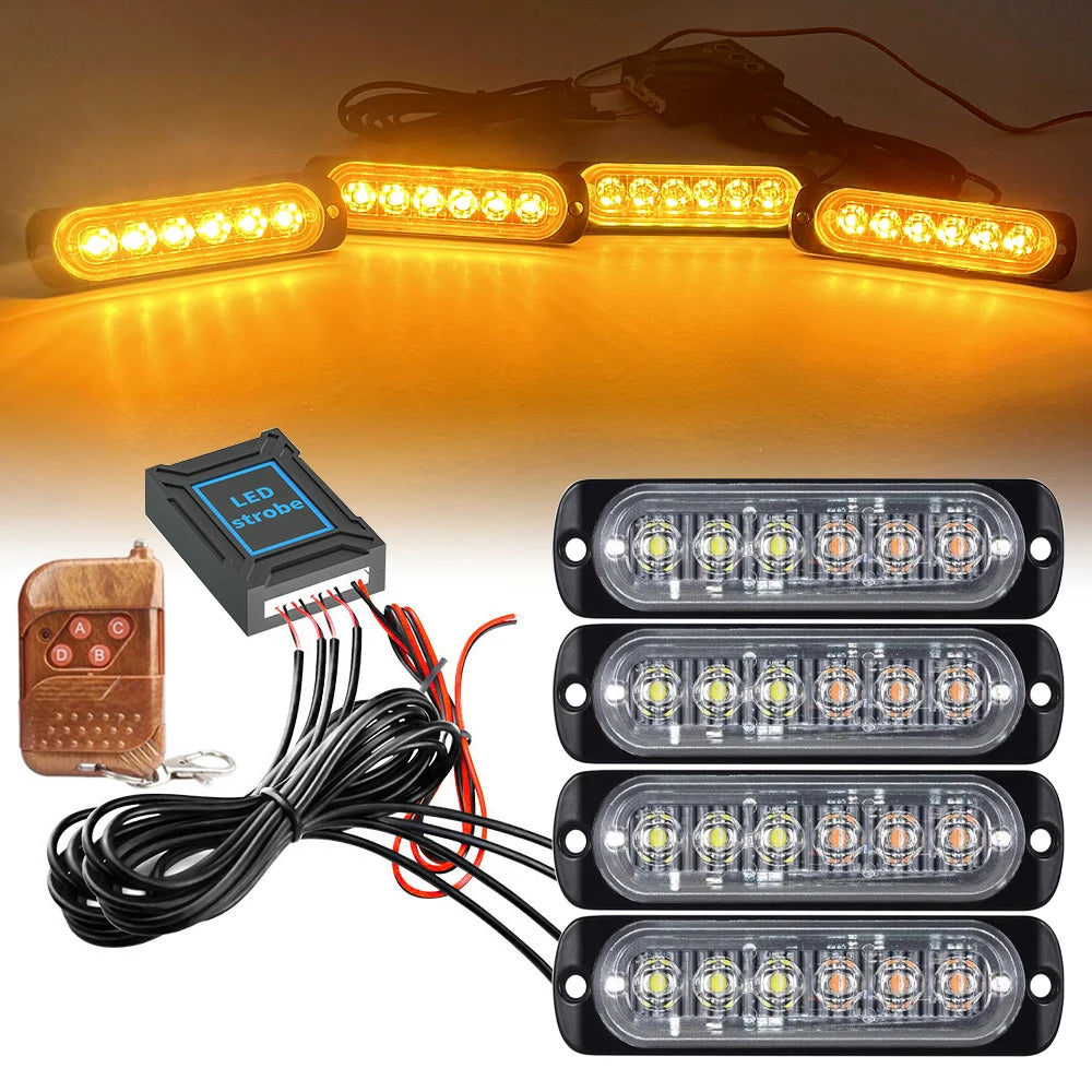 Front Grille Amber Strobe Emergency Remote Wireless Control Flash