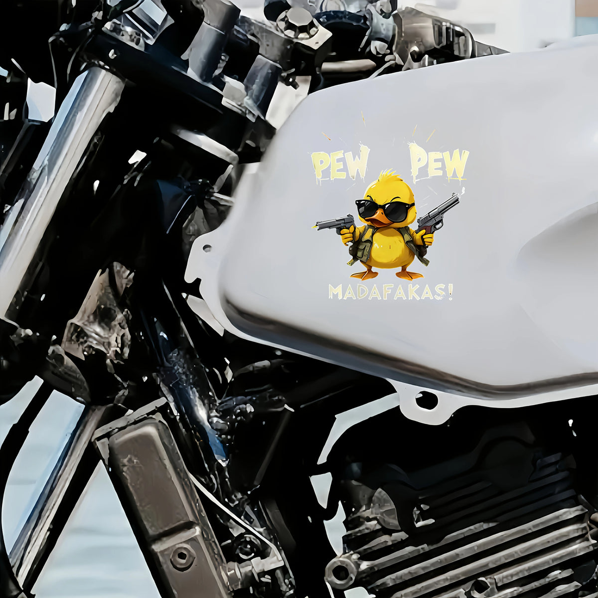 1PC Fully Armed Duck Sticker Pew Funny Cartoon Matte
