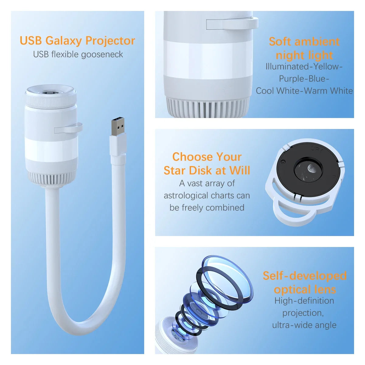 2IN1 USB Ambient MINI Galaxy Star Projection Atmosphere Multiple