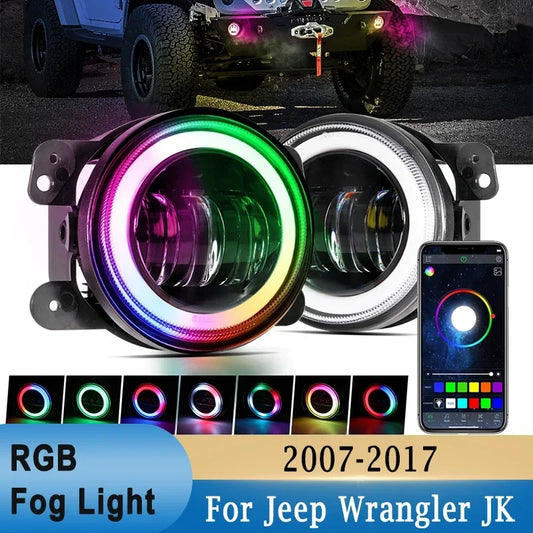 For Jeep Wrangler Jk 2007-2017 4 Inch Fog RGB Halo Ring Turn