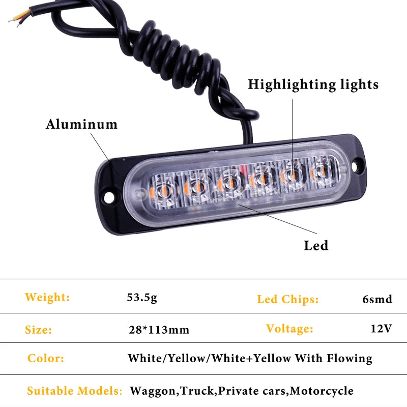 1PC 6LED Strobe Side Marker Indicators Truck Trailer 12-24v