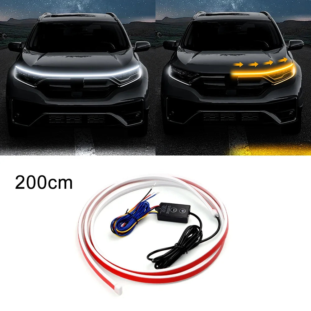Car Accessories Lights Car Hood Strip Light Control Neon Strip Daytime Running Led Decoration Lamp Auto Headlights Water