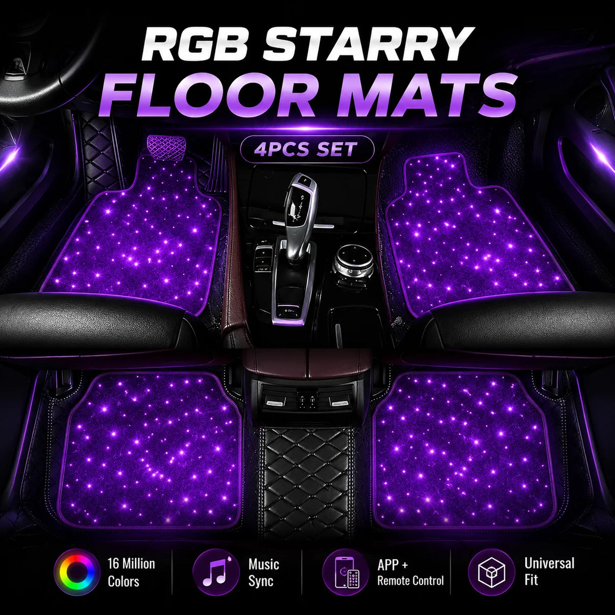 Fiber Optic Twinkle Star Floor Mats Waterproof Rugs RGB