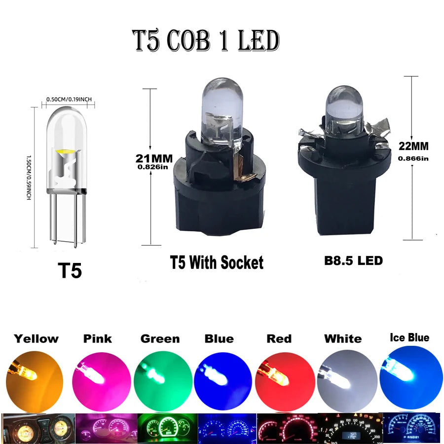 10PCS T5 PC74 b8.5 W3W Interior Dashboard Warming Indicator