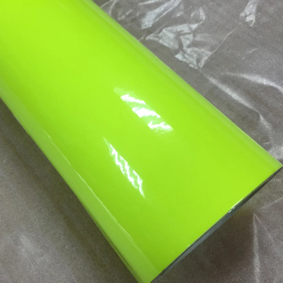Premium Glossy Fluorescent Yellow Vinyl Sticker Air Bubble Wrap
