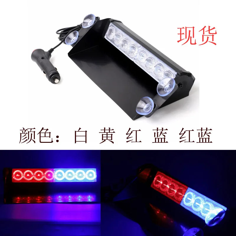 8LED Red Blue Strobe Warning Windshield Mount Emergency Flashing