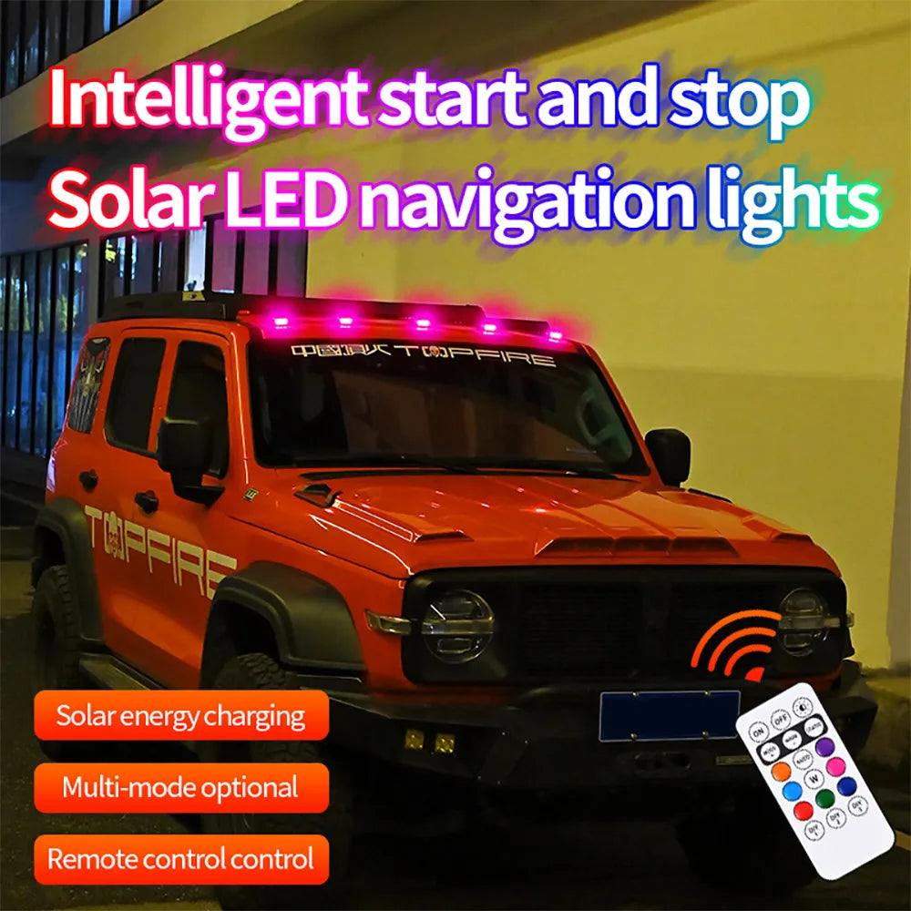 4X RGB Solar Powered Strobe Bar Remote Control Roof