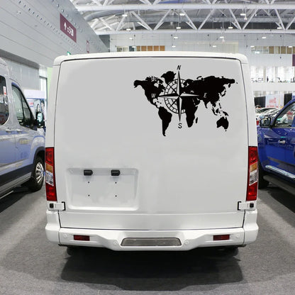 World Map Compass Caravan Sticker Camping Travel Explore Camper
