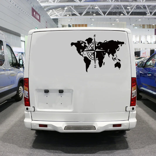 World Map Compass Caravan Sticker Camping Travel Explore Camper