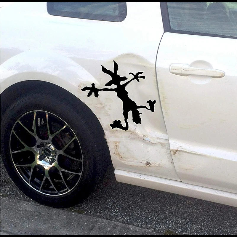 Wile E Coyote Dent Fix Decal Sticker Hitting Wall