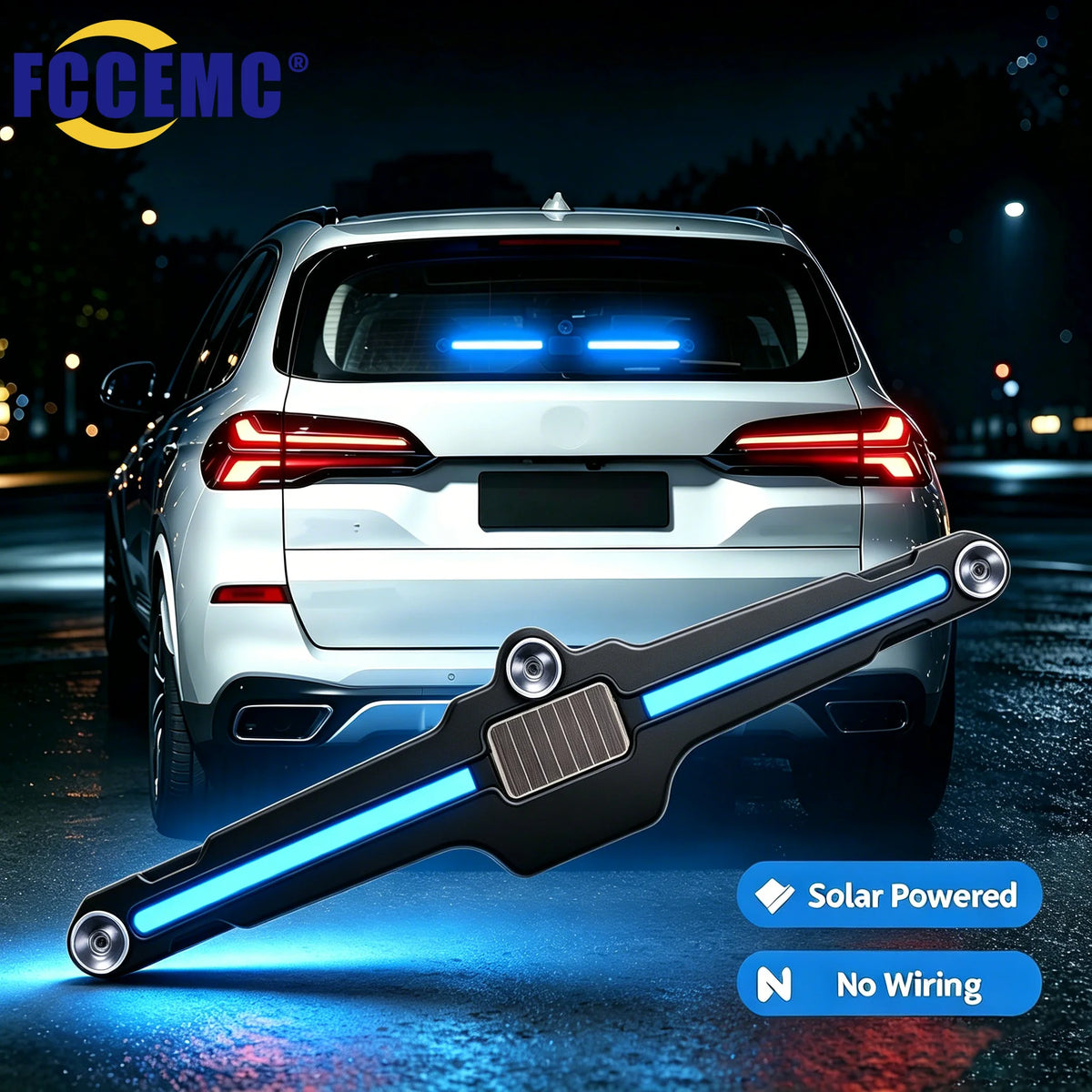 Solar Powered Warning Suction Cup Mount No Wiring Rear