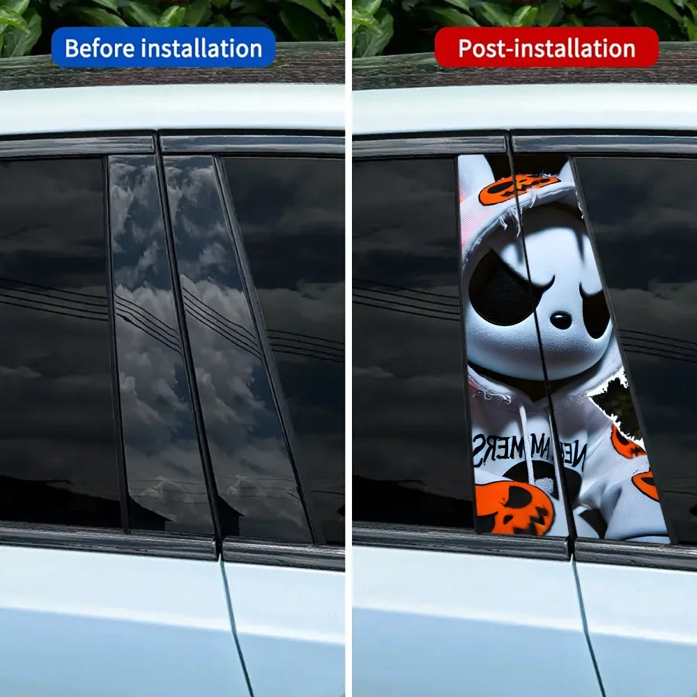 For Glass 2-piece Evil Rabbit Pattern Vinyl b-pillar Sticker