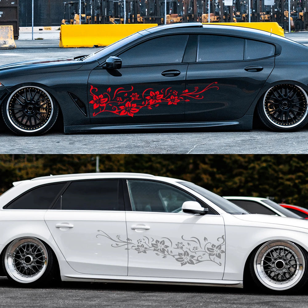 2PCS Art Design Floral Sticker Decal Side Body Wrap