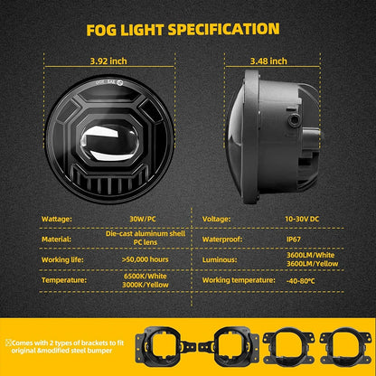 For Jeep Wrangler Jl Jlu 4XE 2PCS Inch Dual Color Fog Assembly