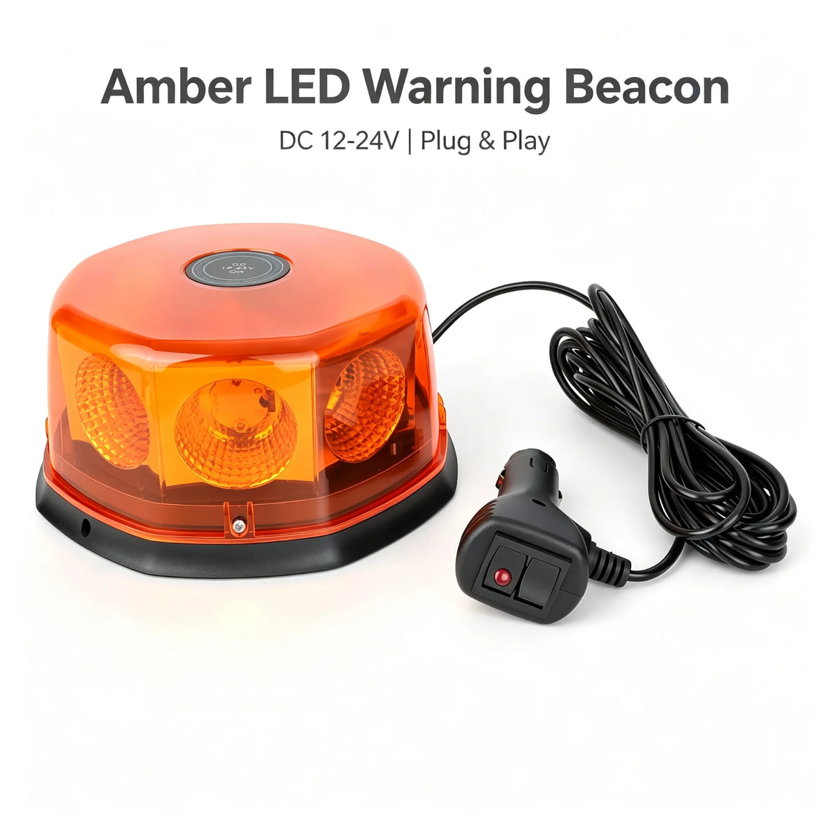 12v24v Amber Warning Beacon Magnetic Roof Mount Strobe Flashlight