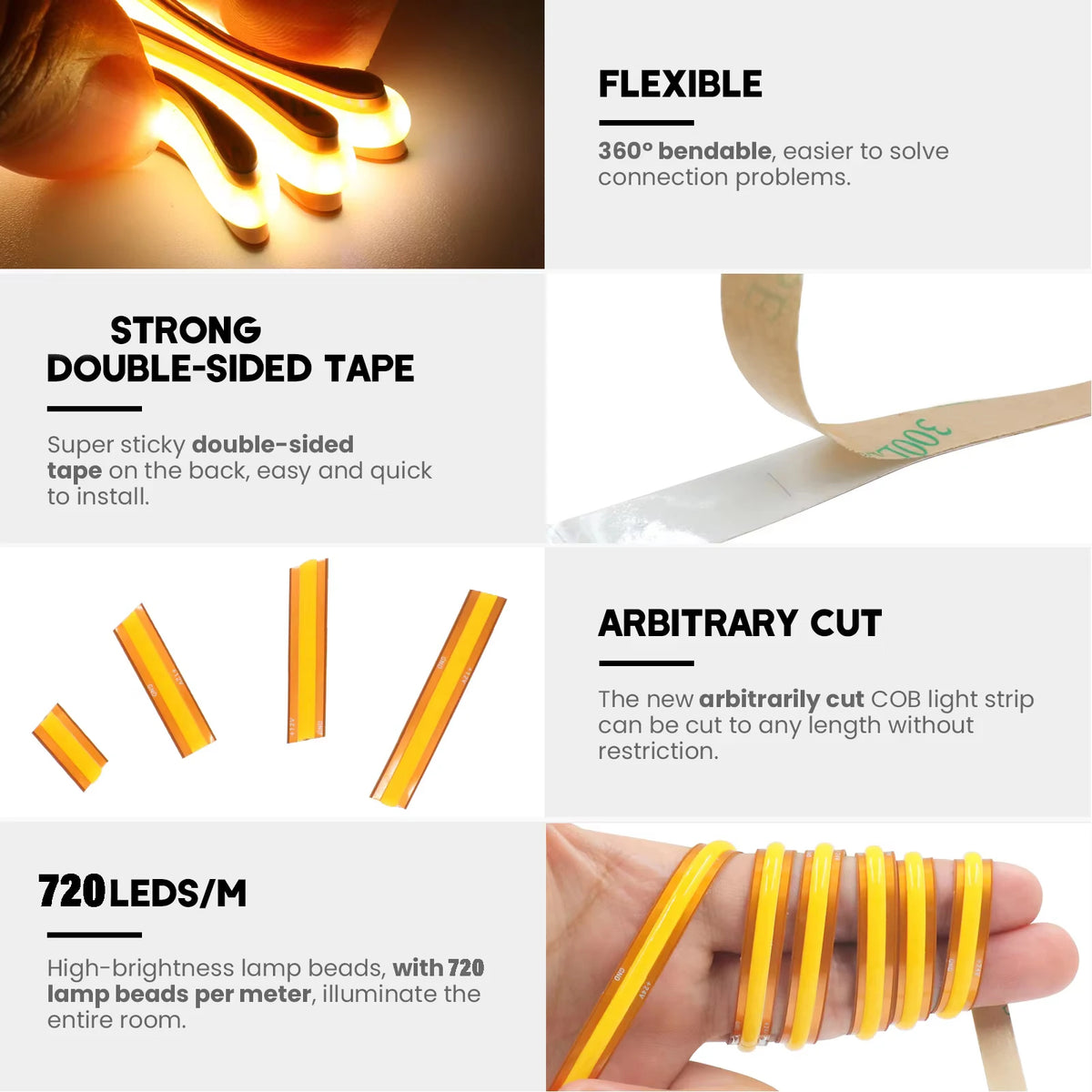 Cut Freely Cob Strip 24V Super Bright 720 Leds