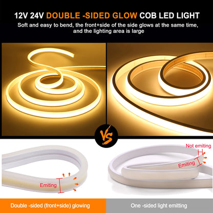 12V 24V Cob Strip Double Side Glow Waterproof Flexible