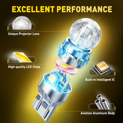 Auxito 2PCS T20 7443 W21 5W Bulb Canbus 6500K