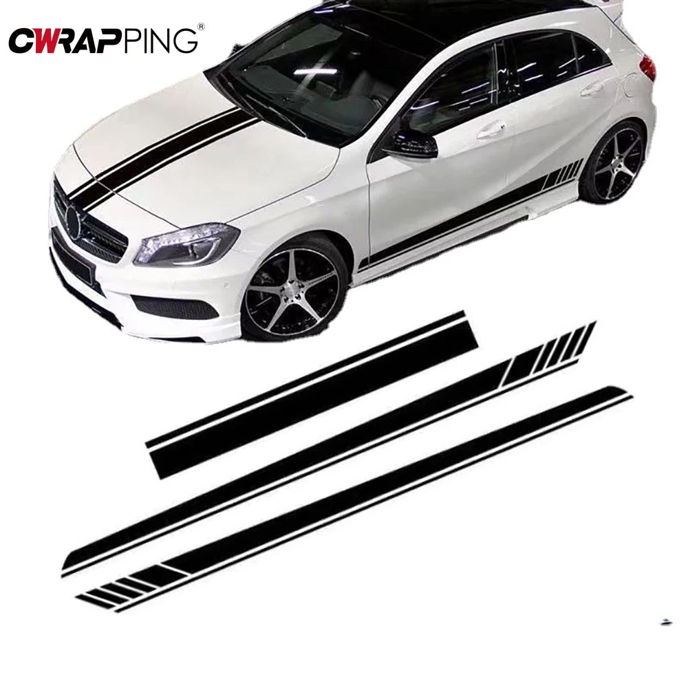 For BMW Mazda 2PCS Stickers Engine Hood Waist Sides Vinyl Wrap