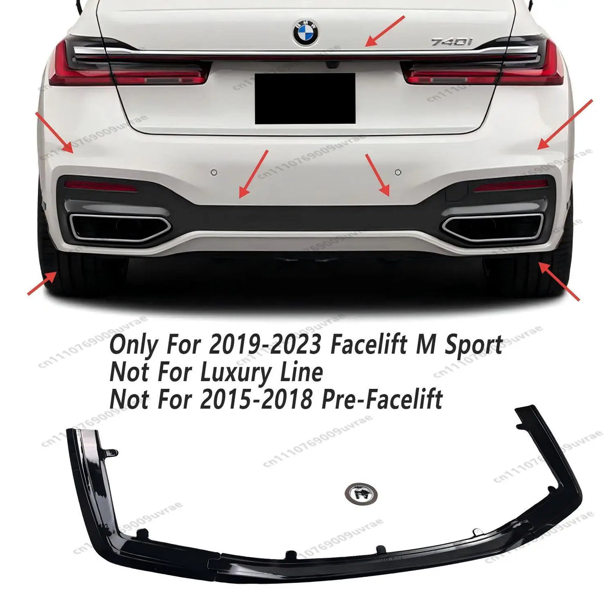 For BMW 7 Series G11 G12 Gloss Black Mp ABS Rear Bumper Diffuser