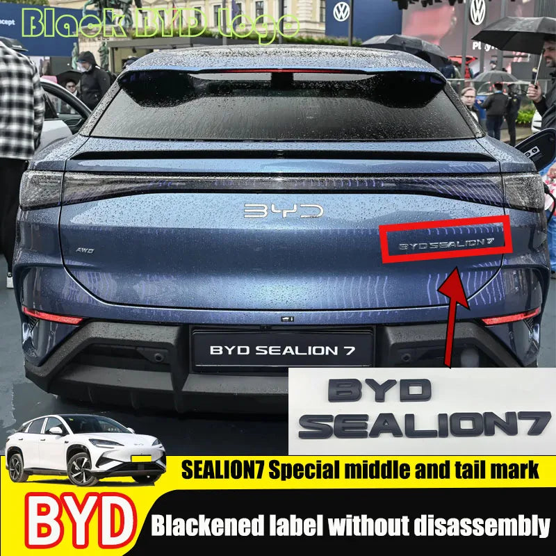 For BYD Sealion 7 Ev Black Front Badge Rear Emblem Sticker Matte