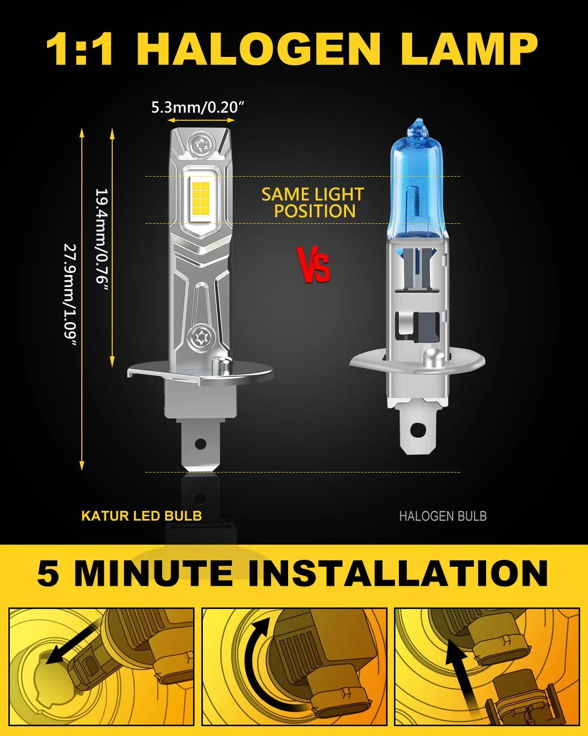 2PCS Canbus Bulb H1 Headlight MINI Size Design Wireless