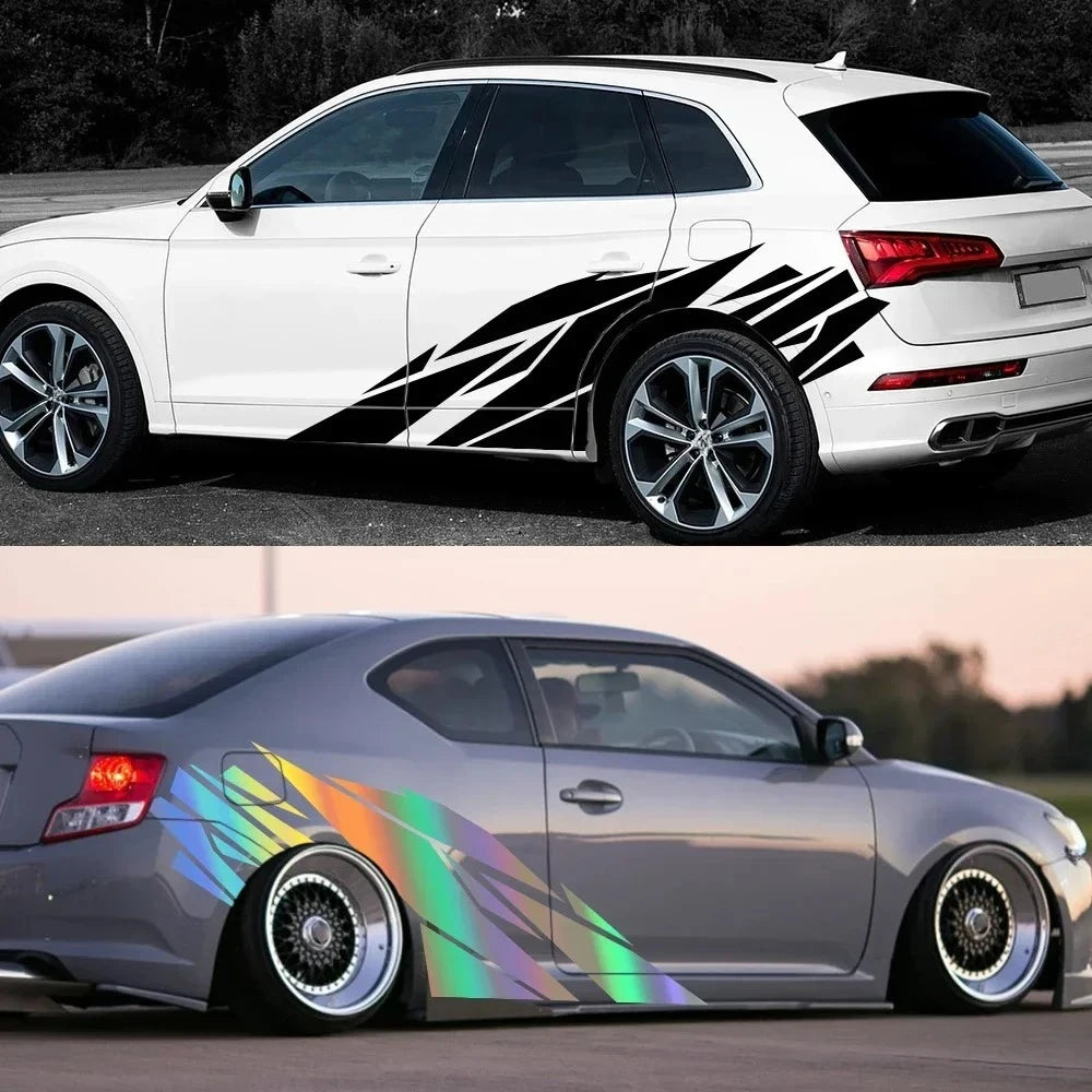 2PCS Door Side Skirts Stickers Fragment Splicing Vinyl Decals