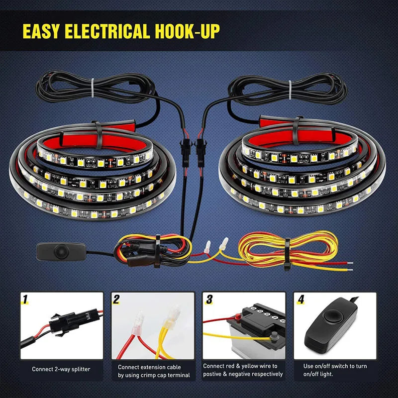 For Pickups 12V Waterproof Strip Truck Cargo Bed Bar Kit Switch
