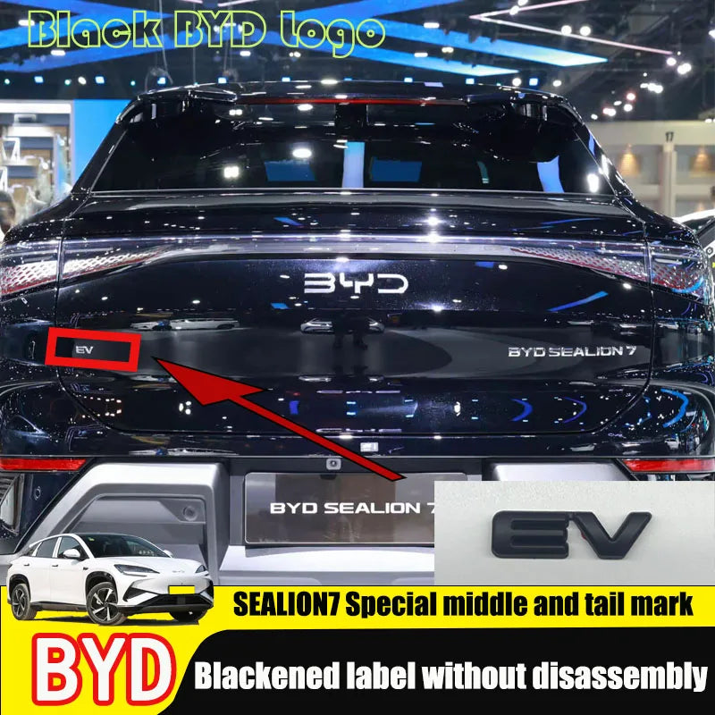 For BYD Sealion 7 Ev Black Front Badge Rear Emblem Sticker Matte
