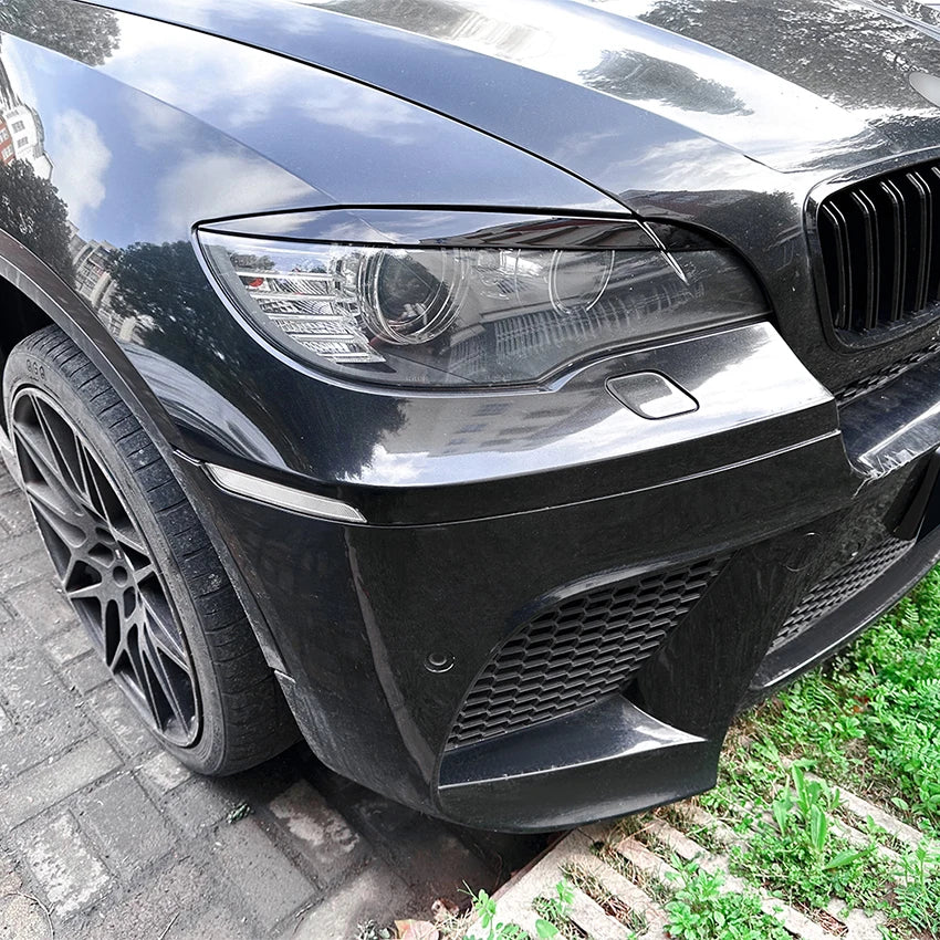 For BMW X6 E71 E72 2008-2014 Set Black ABS Headlight Eyebrow