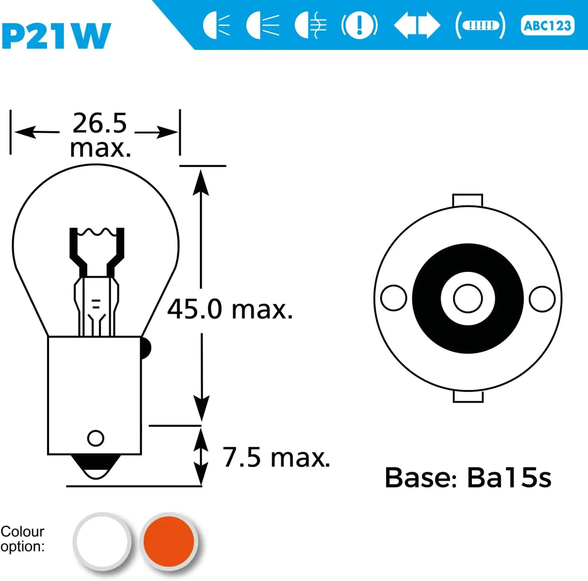 X 382 P21W Bulbs Brake Stop Tail Clear 12V