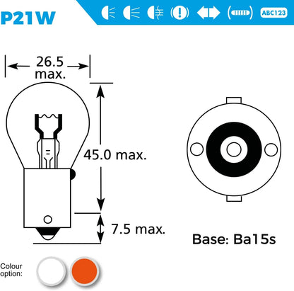 X 382 P21W Bulbs Brake Stop Tail Clear 12V