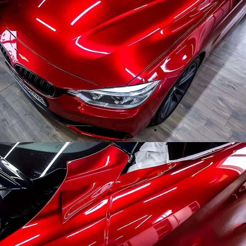 Premium Candy Gloss Metallic Red Vinyl Wrap Film Self