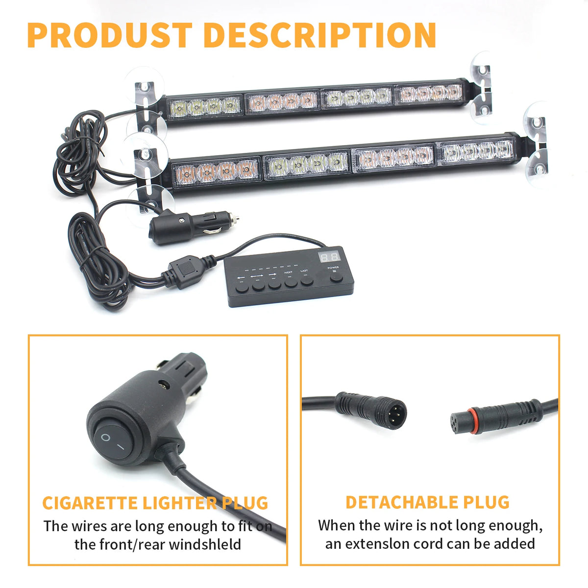 Laikesi 2PCS 32LED Windshield Strobe Bar Flash Modes Amber