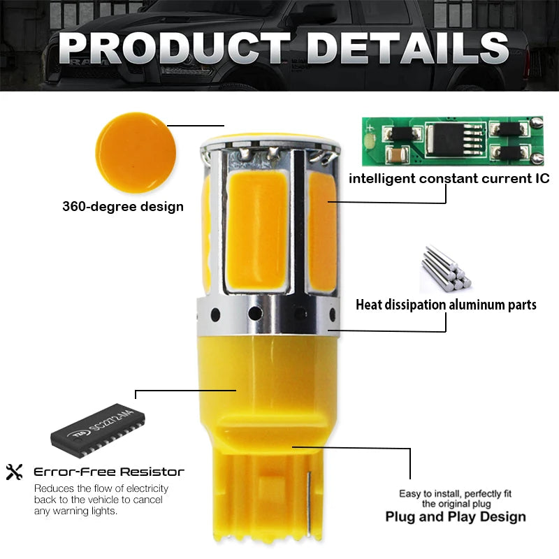 For Front Or Rear Turn Signal No Resistor Need Amber Yellow