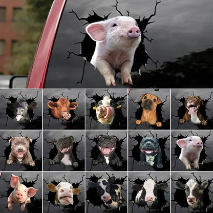 3D Piggy Cattle Horse Crack Animal Stickers Funny Window