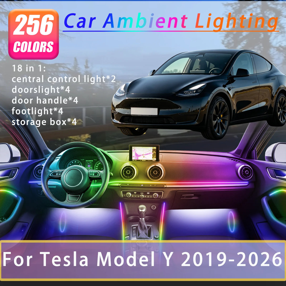 For Tesla Model Y 2019-2026 Years Interior Ambient Strips