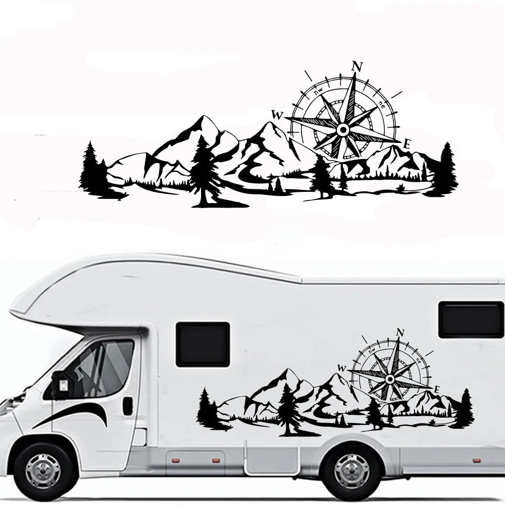 Compass Mountain Camper Rv Van Truck Sticker Decal Tree