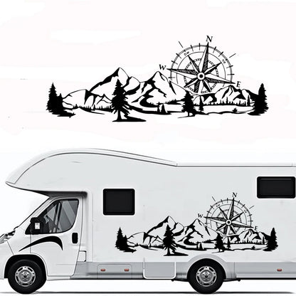 Compass Mountain Camper Rv Van Truck Sticker Decal Tree