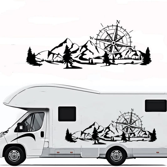 Compass Mountain Camper Rv Van Truck Sticker Decal Tree