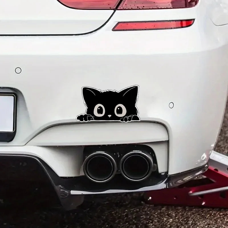Waterproof Sticker Black Cat Peeking Eyes Anti Scratch Funny