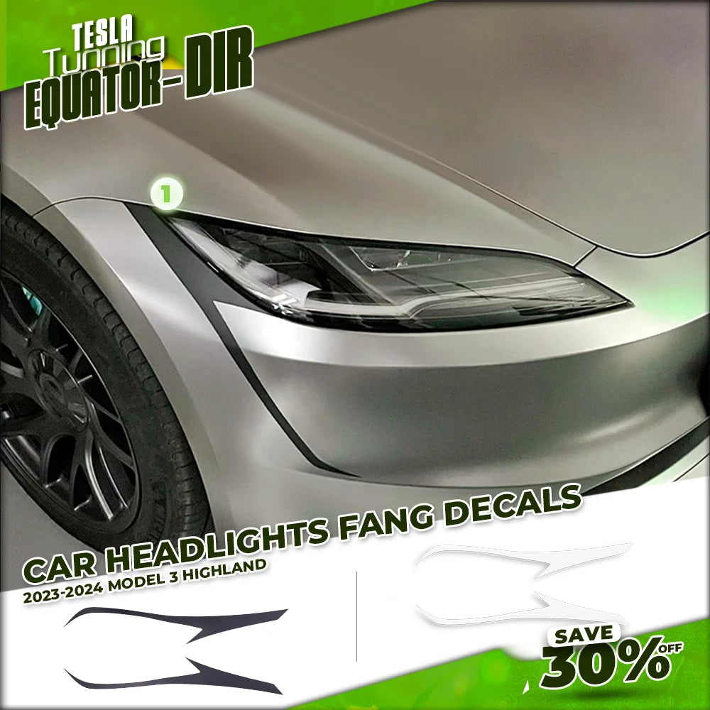For Tesla Model 3 Highland 2024 2PCS Set Decals Headlight Strips