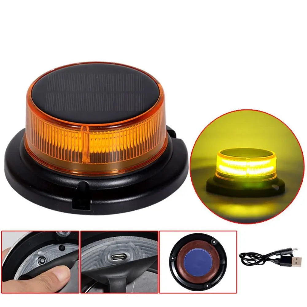 Solar Powered Rotating Strobe Rechargeable Warning Flashlight